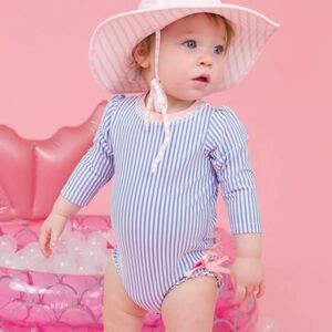 Ruffle Butts Blue and White Striped One Piece